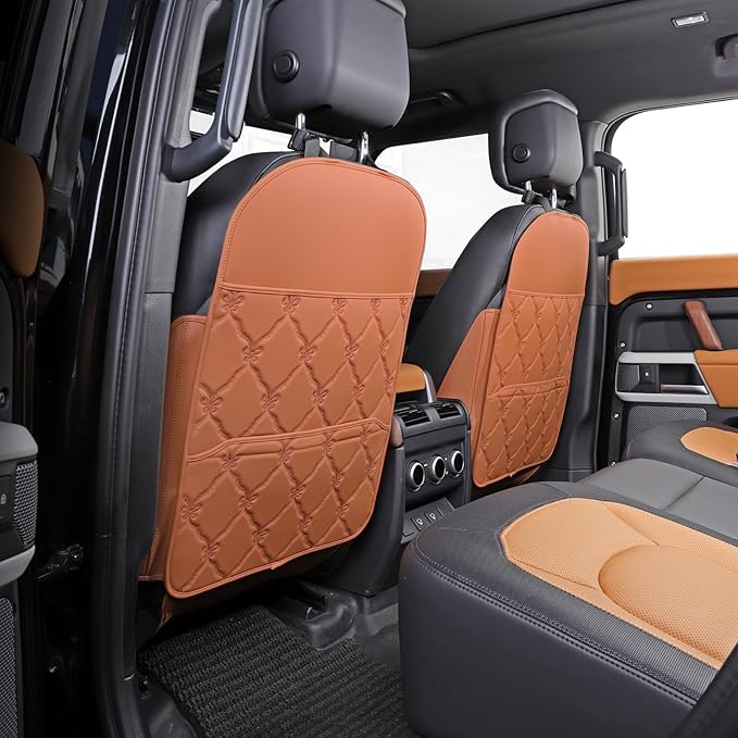 Seat Back Protector + Large Capacity Pocket Storage Organizer,Preventing The Impact of Children Stepping on The Seat Backrest (Style B-Brown)
