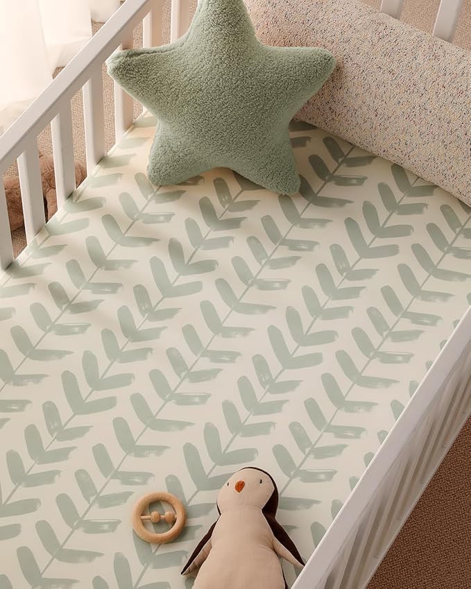 Yoofoss Baby Pack and Play Sheets 2 Pack for Boys and Girls - 38x26 Mini Crib Sheets Fitted Neutral Compatible with Graco Pack n Play Mattress,Ultra Soft Breathable Microfiber Forest Bear