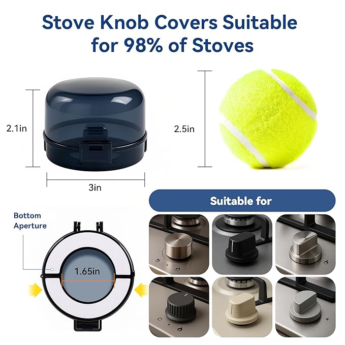 Stove Knob Safety Covers, 5Pcs Universal Size with 5 Heat Alert Stickers Oven Knob Covers for Child Safety, 2nd Gen Kitchen Burner Childproofing, Gas Stove Knob Locks for Kid Baby Pet (Black)