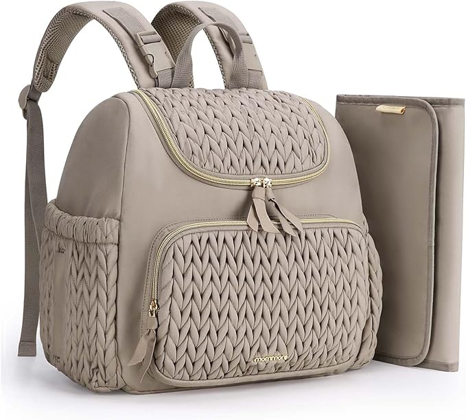 mommore Diaper Bag Small Diaper Backpack Stylish Baby Travel Backpacks with Insulated Pockets, Changing Pad, Stroller Straps