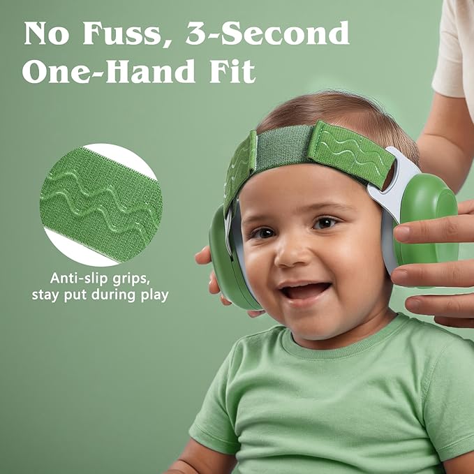Bella's Friends Baby Ear Protection for Infants & Toddlers(3–48 Months) - Lightweight 24dB Noise Cancelling Headphones - Safe fit & Comfort Earmuffs - Improve Sleep - Baby Travel Essential, Green