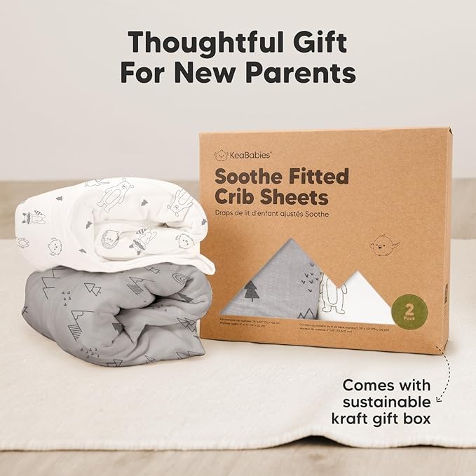 KeaBabies 2-Pack Organic Crib Sheets for Boys, Girls - 52x28 Fitted Crib Mattress Sheet Neutral, Breathable Jersey Cotton Cover for Baby Bed, Toddler Mattress, Soft & Cute Prints (Cove)