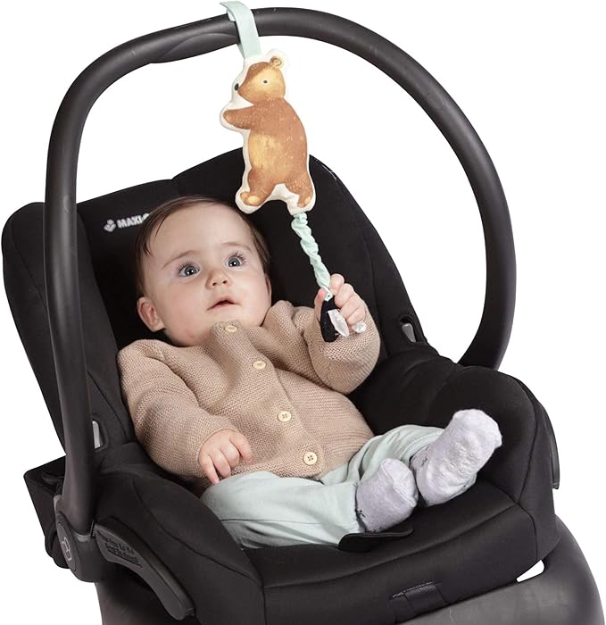 Manhattan Toy Bumble Bear Baby Travel Toy with Jiggle Pull, Crinkle Fabric and Adjustable Loop for Carriers and Cribs