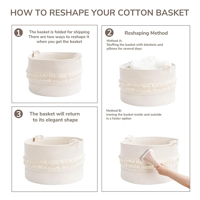 CherryNow 22"x22"x14" Large Blanket Basket, Home Décor for Living Room Bedroom, Boho Decorative Laundry Basket for Clothes, Baby Toy Storage, White