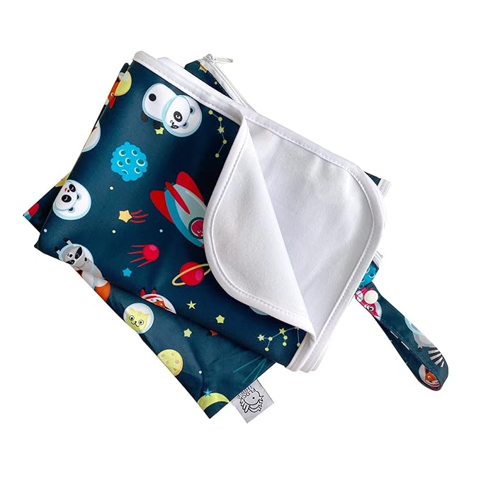 Flockthree Waterproof Baby Changing Pad with Storage Bag (43.3" X 28.7") Washable Wipeable Reusable Leak Proof Diaper Travel Mat Station Changing Mattress Liner Cribs Bed Cover, Aircraft