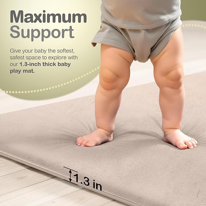 Baby Play Mat for Floor - 1.3” Thick Memory Foam, 59" x 79" Large Crawling Mat for Infant & Toddler, Soft Non-Toxic Crawling Mat, Easy to Clean, Non-Slip Reversible Design - (Beige Cream)