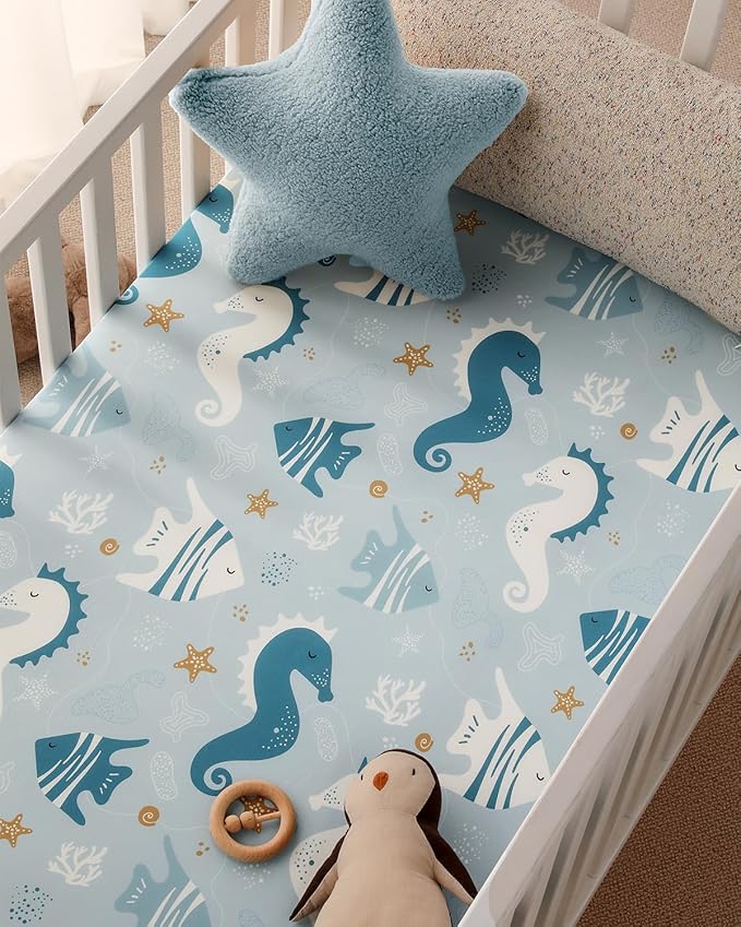 Yoofoss Baby Crib Sheets 2 Pack for Boys and Girls - 52x28 Fitted Crib Sheet Neutral Fits for Standard Crib and Toddler Mattress, Ultra Soft Breathable Microfiber Underwater World