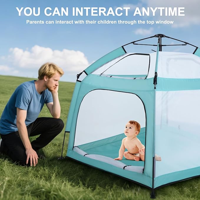 Portable Baby Playpen with Canopy, Infant Play Yard, Beach Tent, Mosquito Net for Indoor and Outdoor (Green)