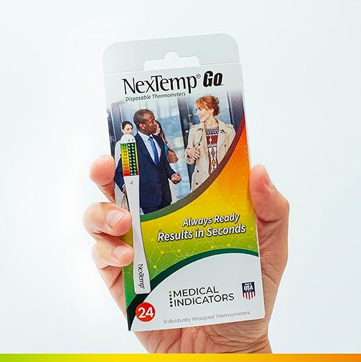 NexTemp® Go Oral Disposable Thermometers, Accurate Fast Read Temperature Thermometer in 10 Seconds, Hygienic, Use Anytime Anywhere for Adults, Kids, Travel, Home or First Aid Kit, Fahrenheit, 24-Pack