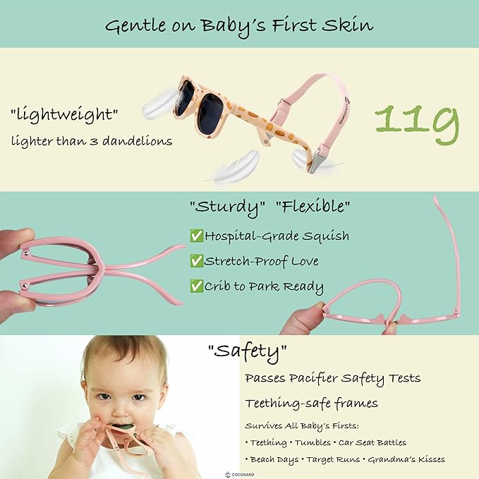 COCOSAND Flexible Polarized Baby Sunglasses with Strap UV Protection for Toddler Infant Girl Boy Age 0-24 Months