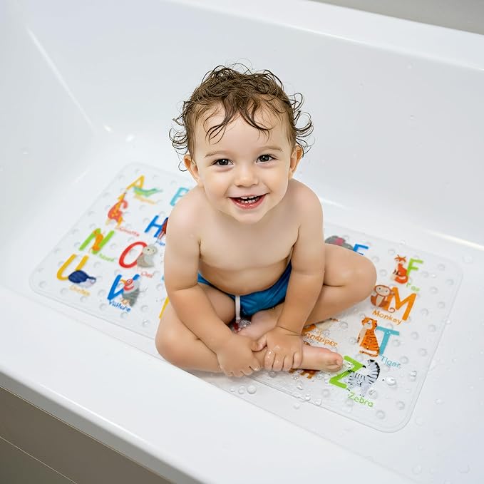 Bath Mats for Tub Kids,Baby Toddler - Large Cartoon Non-Slip Bathroom Bathtub Anti-Slip Shower Mats for Floor 35x15,Machine Washable XL Size Bathroom Mats (Alphabet)