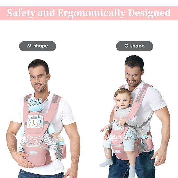 Baby Carrier Newborn to Toddler - Debark Baby Carrier with Hip Seat, 6 in 1 Lightweight and Detachable Infant Carrier for Babies from 0-36 Months, Ideal for Hands-Free Parenting(Pink)