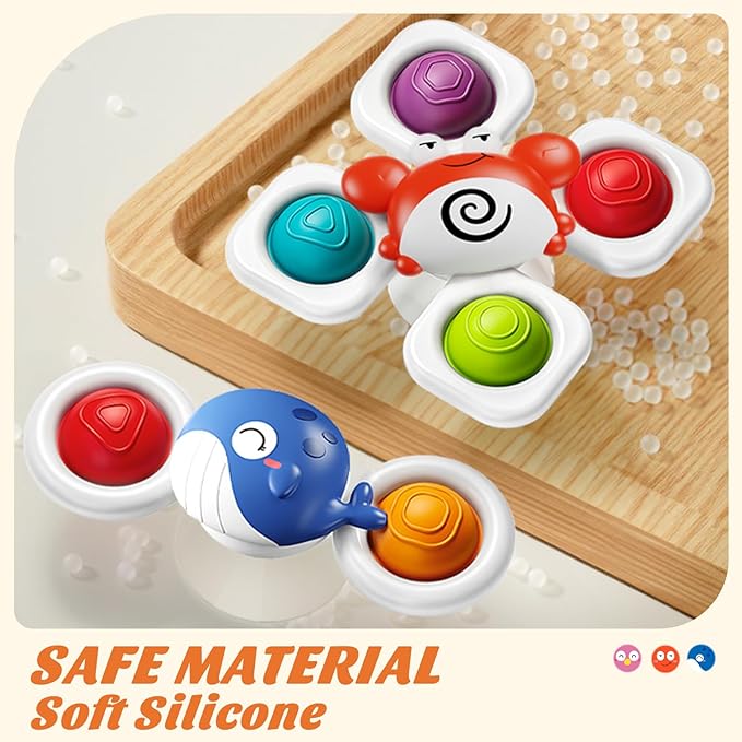 SpringFlower Suction Cup Spinner Toys, Baby Bath Toys 6-12 Months,Baby Sensory Toy 6-12 Months, Fun Bath & Travel Toy for Toddlers, Birthday for 1 2 3 Year Old Toddler