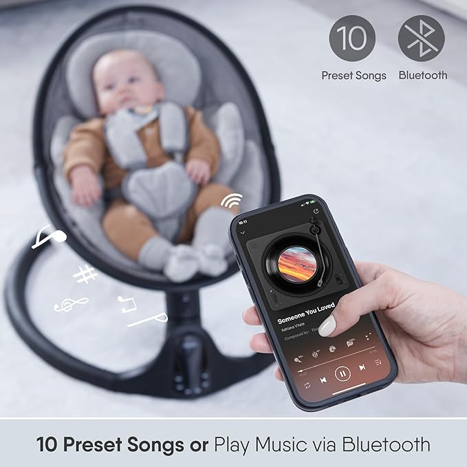BabyBond Baby Swings for Infants to Toddler | Bluetooth Baby Swing with 3 Seat Positions | 5 Natural Sway Motion | Bluetooth Music | 5-Point Harness | Includes Remote Control