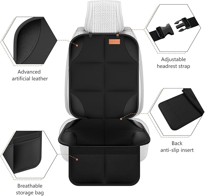 Smart Elf Car Seat Protector, 2Pack Seat Protector Protect Child Seats with Thickest Padding and Non Slip Backing Mesh Pockets for Baby and Pet