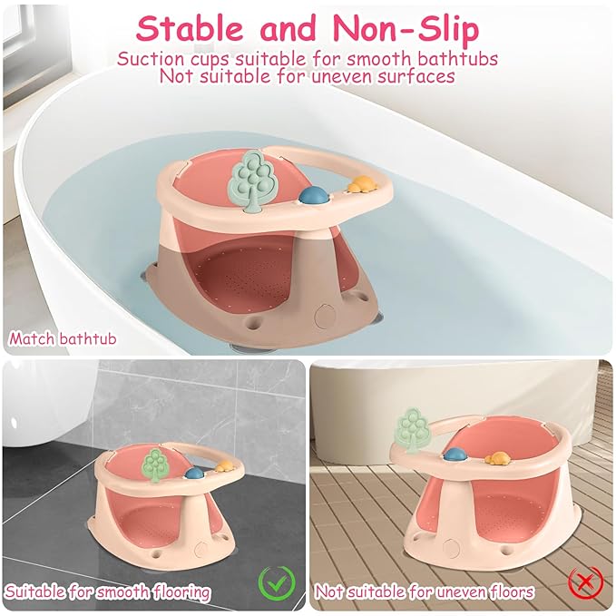 Baby Bath Seat for Babies 6 Months & Up - Bathtub Seats for Babies Sitting Up with Rinse Cup, Non-Slip, Comfortable, Infant Bath Essentials, Pink