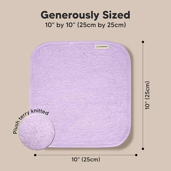 6-Pack Soft Baby Washcloths, Viscose from Bamboo - Kids, Newborn Bath Towels, Infant Shower, Toddler Reusable Face Towel, Gentle on Skin, Face Wash Cloths for Babies, 10x10 (Soft Lilac)