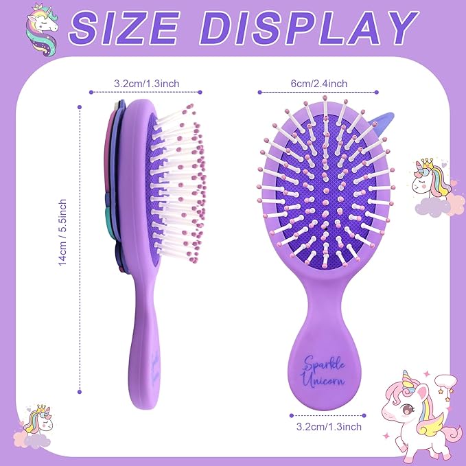 Toddler Hair Brush - Mini Hair Brush for Kids - Travel Brush for Boys and Girls - Unicorn Brush with Air Cushion - Pupple