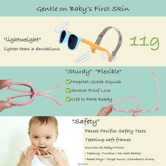 COCOSAND Flexible Polarized Baby Sunglasses with Strap UV Protection for Toddler Infant Girl Boy Age 0-24 Months