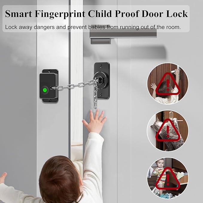 Fingerprint Child Proof Door Lock, Refrigerator Lock with Fingerprint & Door Locks for Kids safety, for Door Lock, Cabinet Locks and Window Locks, Strong Adhesive No Drilling (Black)