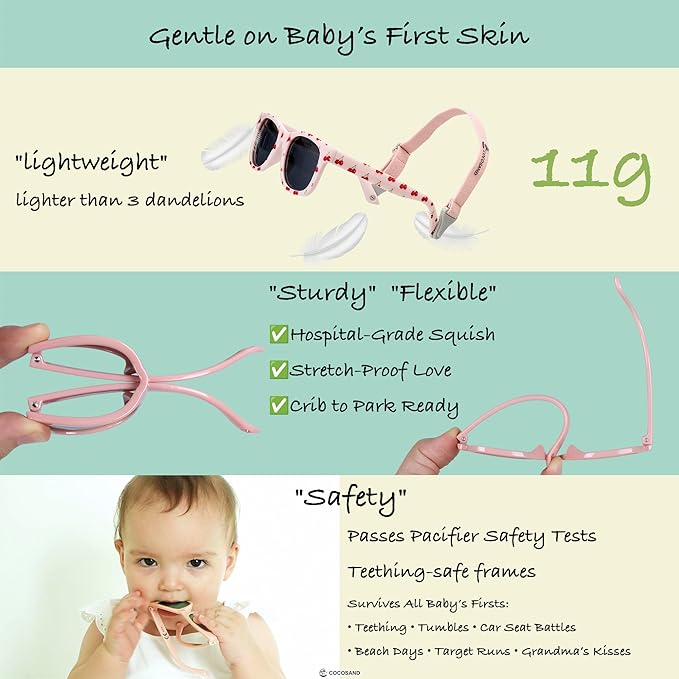 COCOSAND Flexible Polarized Baby Sunglasses with Strap UV Protection for Toddler Infant Girl Boy Age 0-24 Months