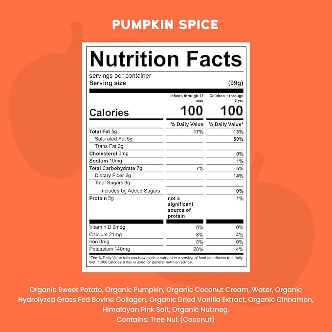 Serenity Kids Organic Pumpkin Spice Protein Smoothie Pouch - USDA Organic & Dairy Free - Toddler & Baby Food Pouches - 3.5 Oz, 12 Pack
