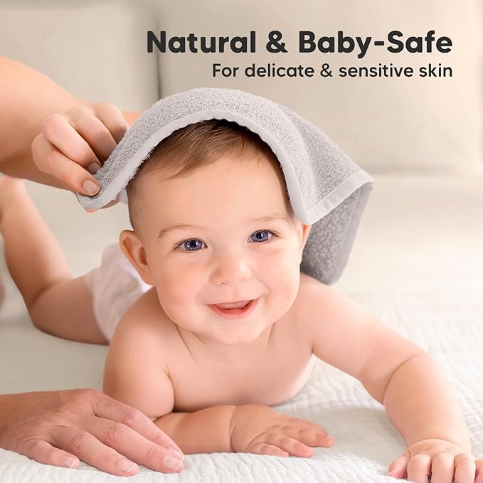 6-Pack Soft Baby Washcloths, Viscose from Bamboo - Kids, Newborn Bath Towels, Infant Shower, Toddler Reusable Face Towel, Gentle on Skin, Face Wash Cloths for Babies, 10x10 (Heather)