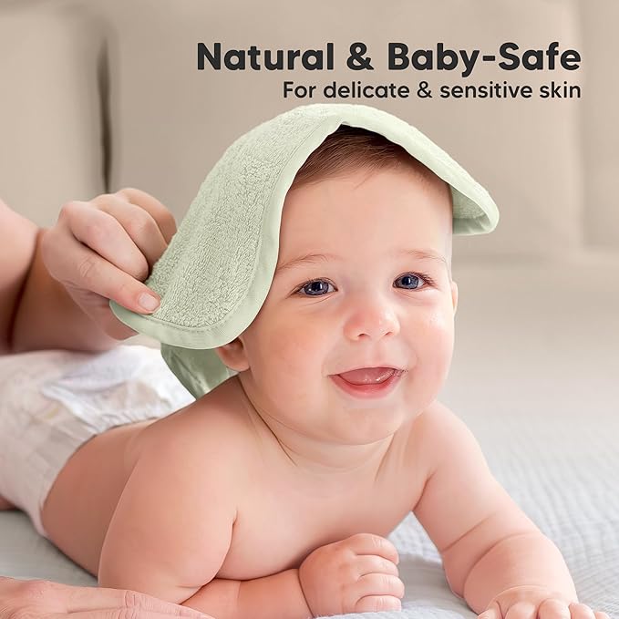 6-Pack Soft Baby Washcloths, Viscose from Bamboo - Kids, Newborn Bath Towels, Infant Shower, Toddler Reusable Face Towel, Gentle on Skin, Face Wash Cloths for Babies, 10x10 (Verde)