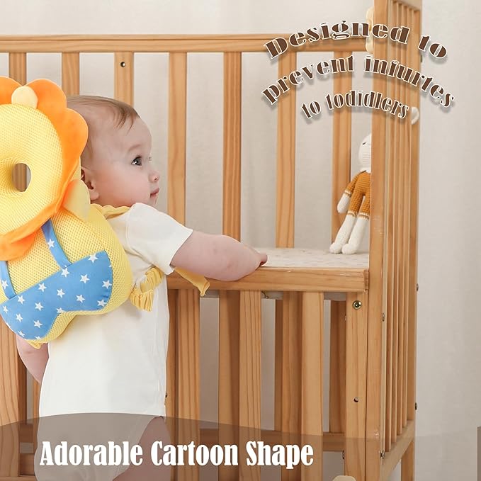 Baby Head Protector Backpack -Soft & Lightweight Pads - Prevents Bebes Backward Fall Lion Plush Stuffed
