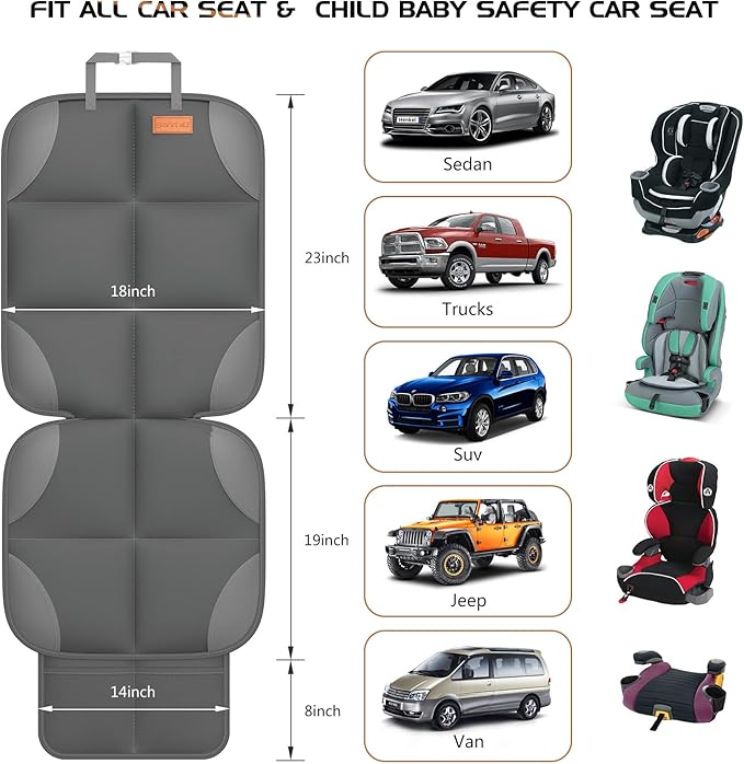 SMART ELF Car Seat Protector for Child Car Seat - Waterproof 600D Fabric Baby Seat Protectors for Non-Slip Backing Mesh Pockets for Baby and Pet, Easy Storage(Dark Gray)