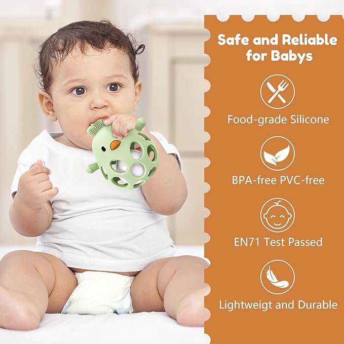 MCGMITT Baby Teething Toys for 3-6 Months, Easy Grasp Silicone Infant Rattle Teether Toy for 0-12 Months, BPA-Free Food Grade Baby Montessori Sensory Toys, Soft Infant Chew Toys for Teething Relief