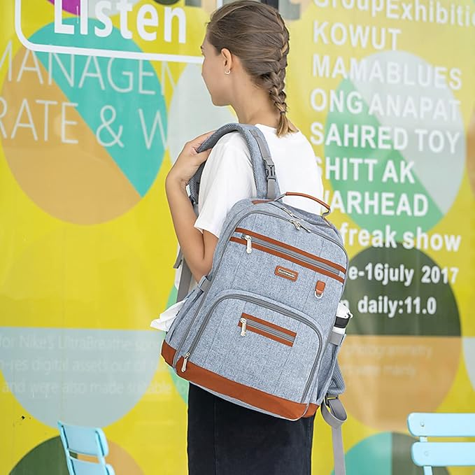 Diaper Bag Backpack, Large Baby Nappy Bags with Portable Changing Pad for Boys and GirlsMultifunction Travel Baby Bag for Moms Dads, Shower Gifts Waterproof and Stylish,Light Blue