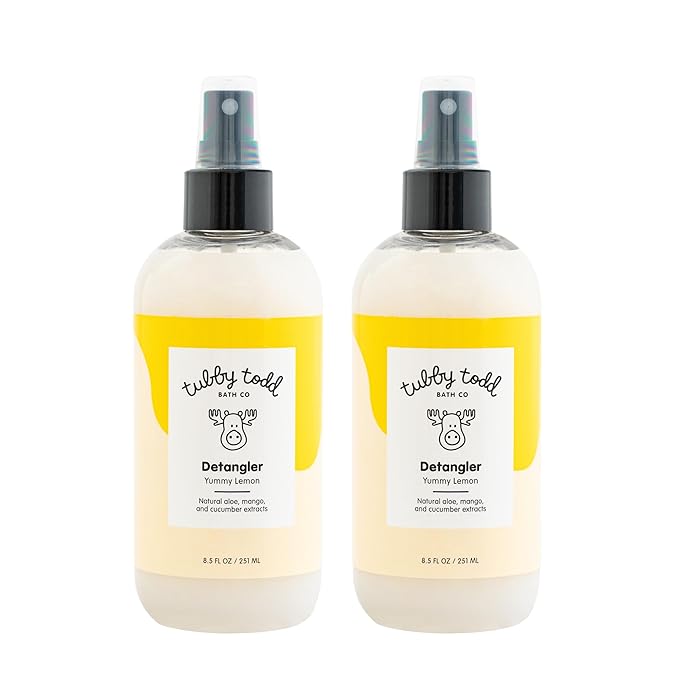 TUBBY TODD Hair Detangler Spray for Kids - Hair Detangling Spray with Baobab & Coconut Oil - Gentle & Moisturizing Kids Hair Detangler Spray - 8.5oz, 2 Pack - Lemon Crème