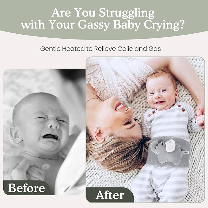 Baby Colic and Gas Relief, Heated Tummy Wrap for Newborns Belly Relief by Soothing Warmth, Baby Heating Pad Swaddling Belt Relief & Soothe Gas, Colic and Upset Stomach for Newborn to Toddler(Elephant)