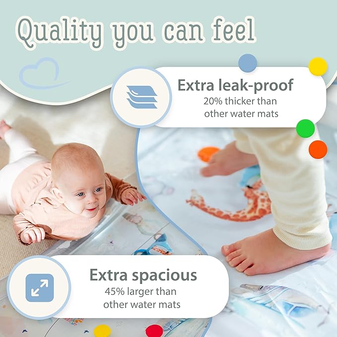 Premium Water Play Mat XXL – Award-Winning Inflatable Tummy Time Water Mat – Sensory & Motor Development Designed by Professional Educators – Certified 100% Baby-Safe Materials