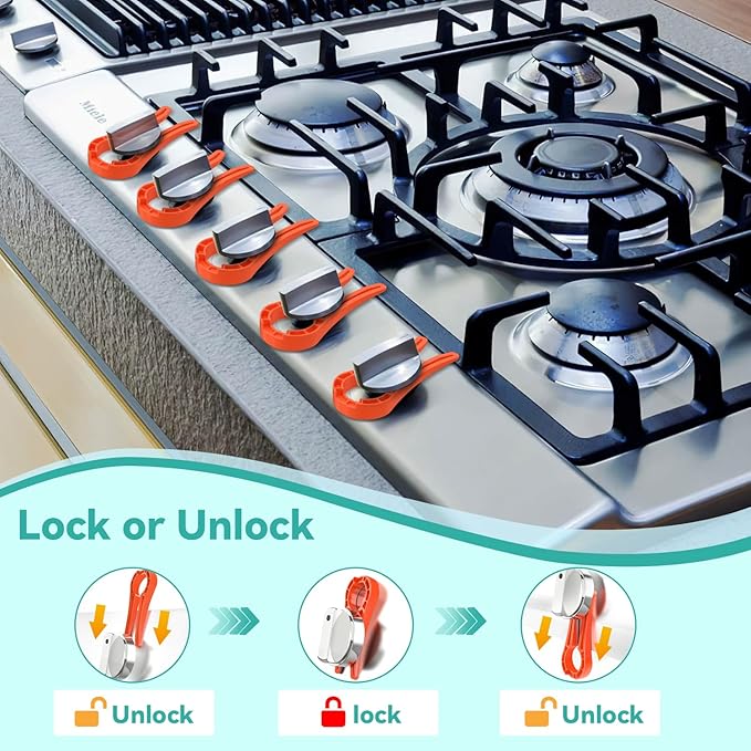 Stove Stoppaz Gas Stove Knob Locks Protecting Kids and Pets; Oven Stove Knob Locks for Child Safety (5 Pack, Red)