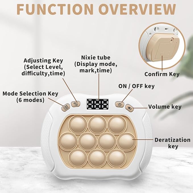 Pop Game Light Up Fidget Toy for Kids, 6 Modes LED Screen Quick Push Game Controller Electric Fidget Popper Car Games Quick Push Bubble Games Birthday Toys for Kids White