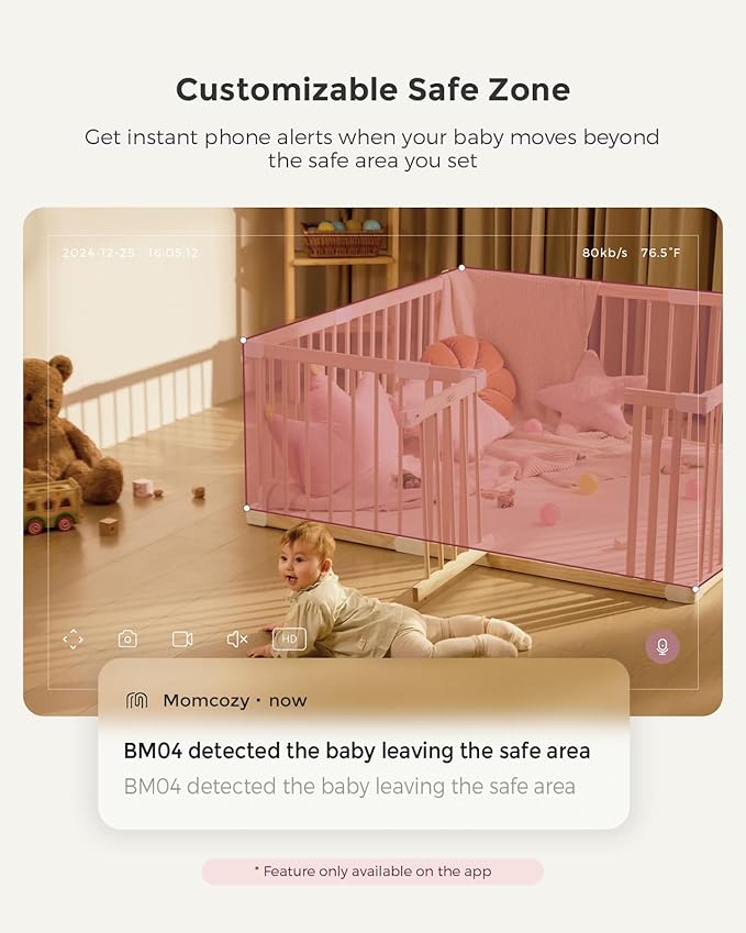 Momcozy Smart WiFi Baby Monitor with Camera and Audio, 5" 1080P Screen with Wall Mount, Motion & Cry Detection, Safe Fence, Clear Night Vision, 5000mAh Battery, 2-Way Talk, Photo & Video Recording