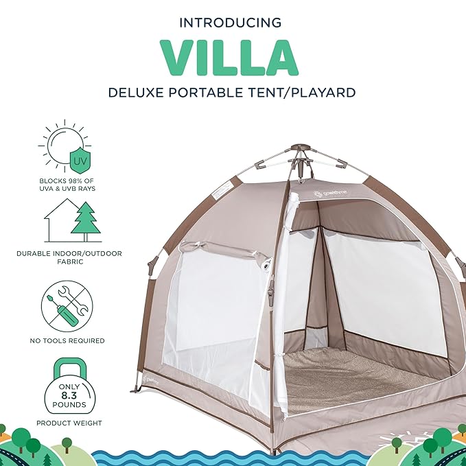 Baby Delight Go with Me Villa Portable Tent and Playard | Kids Tent and Playhouse | Indoor and Outdoor | Sandstone