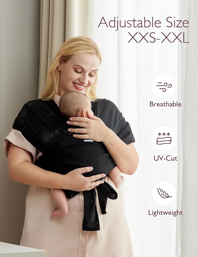 Momcozy Baby Carrier AirMesh - The Perfect Summer Water Sling for Newborns to Toddler 8-35 lbs - Cooling, Breathable and Lightweight Baby Wrap, Nice for Summer, Pool, Beach, Swimming, Black