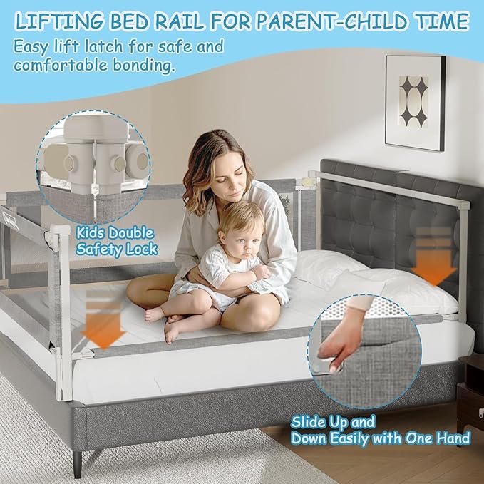 3-Pack Bed Rails for Toddlers with Headboard Rod - Height Adjustable Baby Bed Rail Guard Specially Designed for Twin Size (74.8 x 74.8 x 39 Inch)