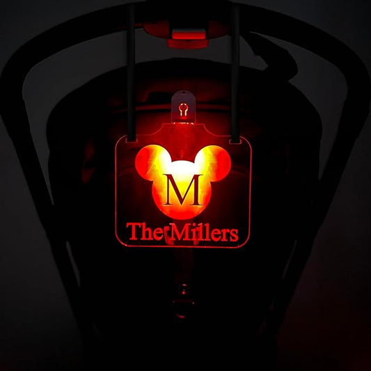 Personalized Night Light Stroller Name Tag, Mouse Ears Sign, Light up Family Stroller Sign for Theme Parks, Amusement Park Family Sign (Style 4)