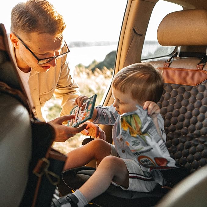 Owleys Premium Leather Car Seat Protector 2 Pack for Child Car Seat Cover from Dirt - Infant Car Seat Protector for Back Seat/Front Booster Under Baby Waterproof Hexy