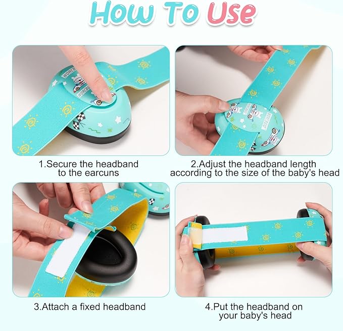 Infant Ear Protection Noise Cancelling Baby Ear Muffs, Toddler Hearing Protection with Adjustable Elastic Headband,Race car