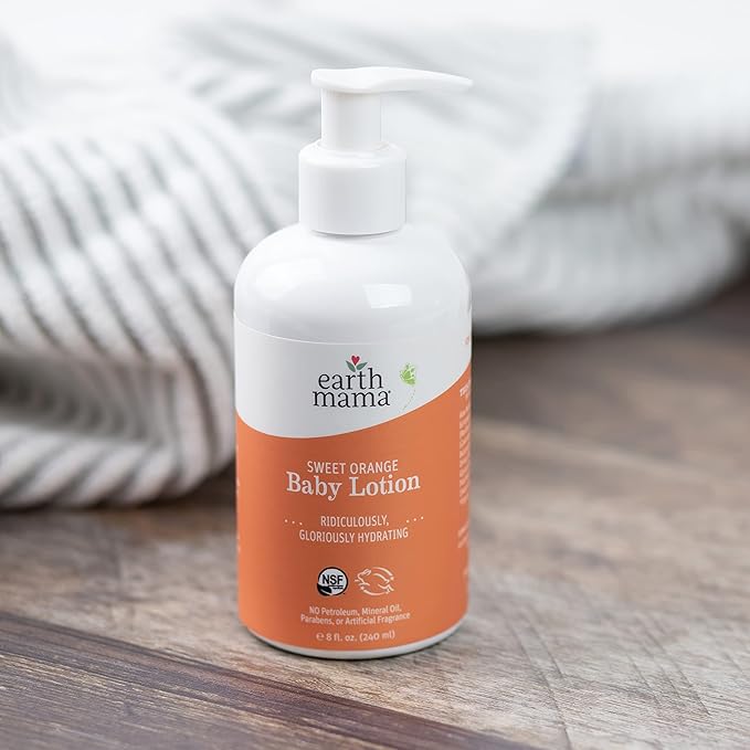 Earth Mama Sweet Orange Baby Lotion | Moisturizing Body Lotion for Dry Skin, Newborn Baby Lotion Sensitive Skin Care, Face Lotion for Babies & Kids with Shea Butter, Calendula & Aloe, 8 Fl Oz