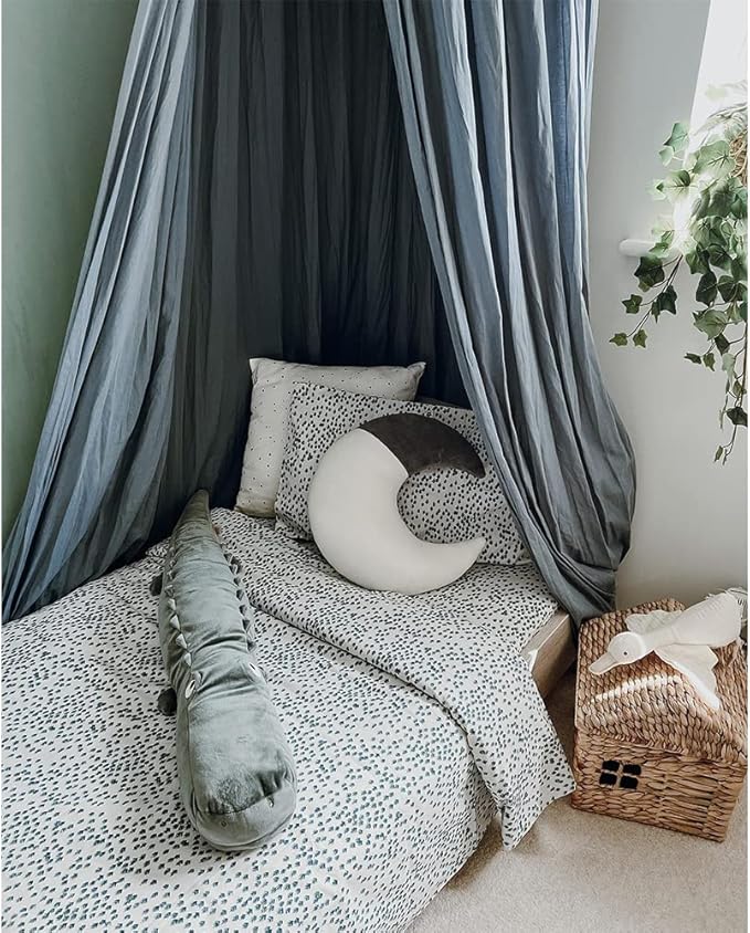 MAMERIA Kids Bed Canopy with Frills Cotton Hanging Tent Curtain Net for Reading Nook Hideaway Bedding Play Room Decor(Blue)