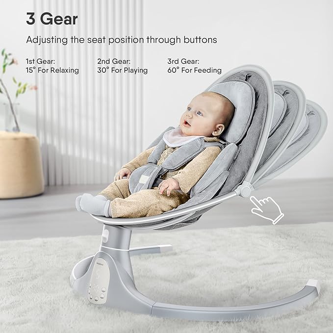 BabyBond Baby Swings for Infants, Bluetooth Infant Swing with 3 Seat Positions, 5 Natural Sway Motion and 5-Point Harness, Portable Baby Swing for Indoor and Outdoor, Silver