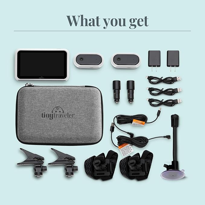 Tiny Traveler Baby Car Monitor for 2 Kids, 5” Touch Screen, No WiFi, Home Travel Roadtrip – Rear-Facing Car Seat Monitor Night Vision Baby Reminder Alert - White