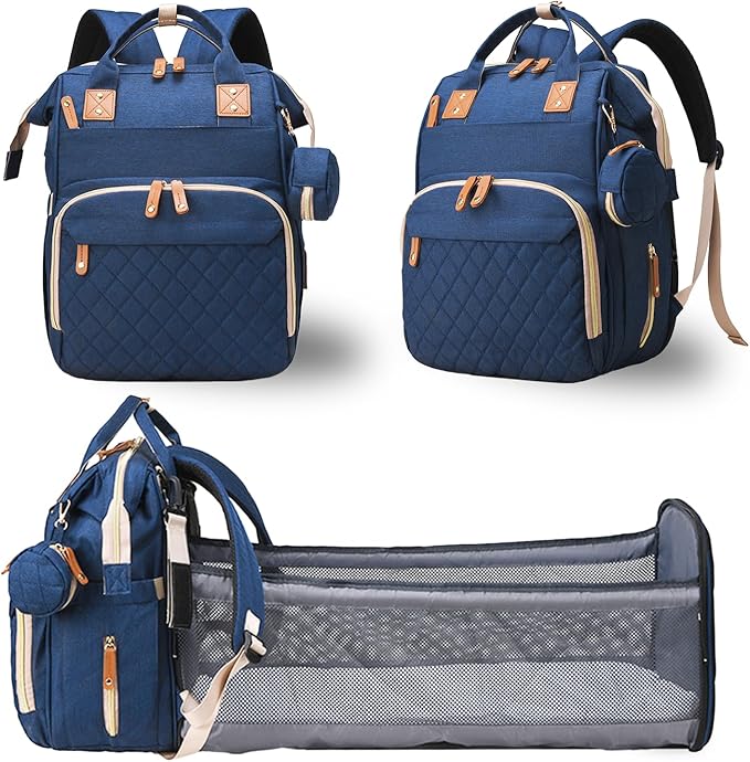 Diaper Bag with Changing Station, Waterproof 3 in 1 Baby Diaper Backpack with Foldable Changing Pad, Large Travel Back Pack for Baby Girl Boy, Baby essentials, Blue