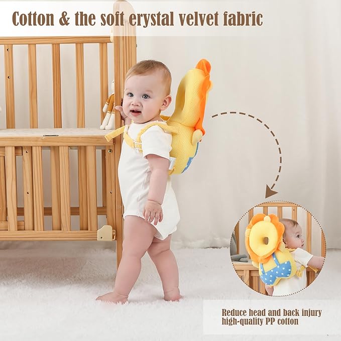 Baby Head Protector Backpack -Soft & Lightweight Pads - Prevents Bebes Backward Fall Lion Plush Stuffed